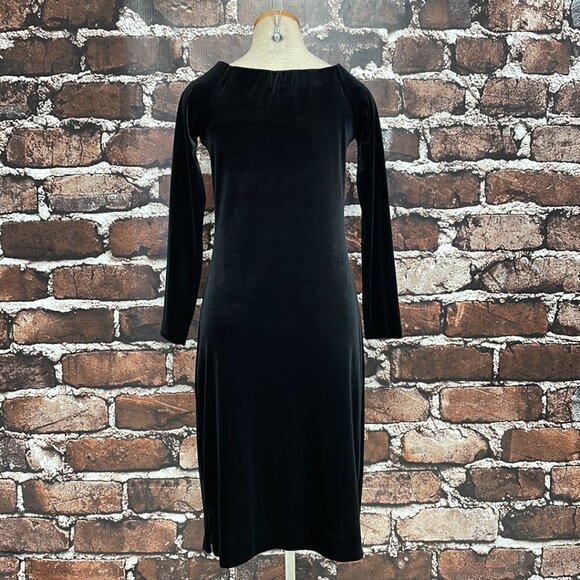 Three Dots Velvet Dress Long Sleeve Square Neck Black Size Small S - Picture 10 of 16